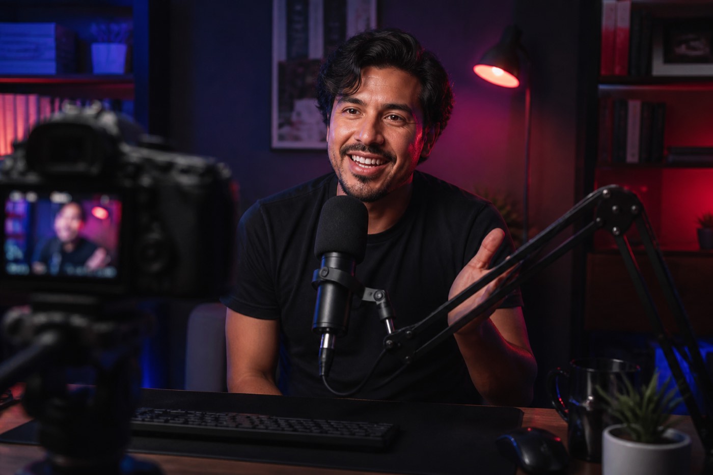A creator recording a show in his studio